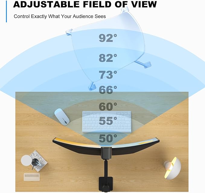 4K USB Webcam with 4 Noise-Canceling Mics, 50-92 FOV, Built-in OSD & Privacy Cover, Plug & Play for Zoom, Teams, Recording-DeskLoop Office