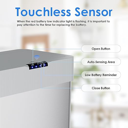 AthLike Sensor Trash Can, Touchless Motion Sensor Trash Bin, Smart Automatic Garbage Can with Soft-Close Lid, Bag Retainer Ring and Display Light,for Kitchen,Living Room Office (Silver, 18.5 Gal)-DeskLoop Office