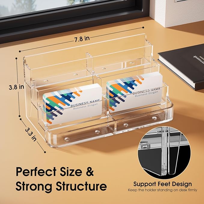 MaxGear Acrylic Business Card Holder for Desk Multiple Business Card Holders, Premium Cards Stand, Clear Plastic Cards Display Holder with 4 Tier for Exhibition, Home and Office, 8 Pocket, 4 Pack-DeskLoop Office