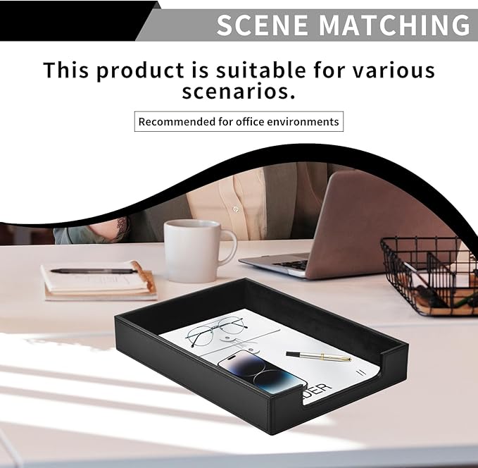 PU Leather Letter Tray - Load Documents Trays Front for Office Desktop Organizer - Desk Magazine, File, A4 Paper Holder - Paper Document File Holder (Black, A4-Tray)-DeskLoop Office