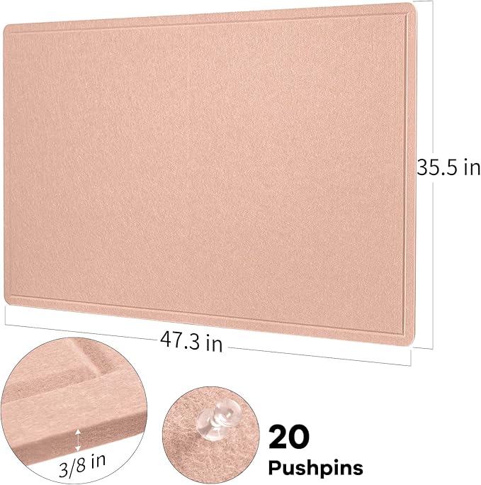 Large Bulletin Board - 48 x 36 Inches, Decorative Felt Pin Board for Wall - 4' x 3' Foldable Photo Display Board with Self-Adhesive Tape,Includes 20 Push Pins - Mauvey Pink-DeskLoop Office