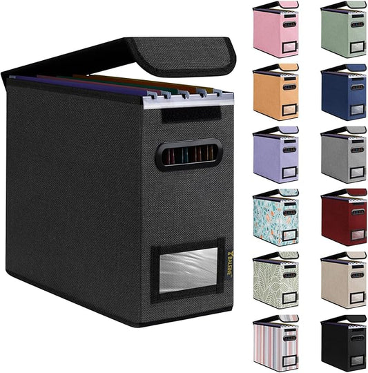 BALEINE File Organizer Box with Lid, Collapsible File Folder Organizer with Plastic Slide, Hanging File Folder Box for Office Document Storage (1 Pack, Black, S)-DeskLoop Office