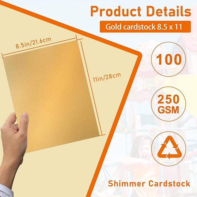 100 Sheets Shimmer Gold Cardstock 8.5 x 11 Scrapbooking Paper, 92lb Heavyweight Glossy Paper Card Stock for DIY Making Cards, Wedding, Crafting, Greeting Cards, Invitations, Menus-DeskLoop Office