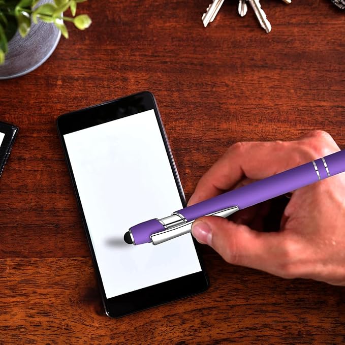8 Pcs Blue Ink Ballpoint Pen with Stylus Tip 2 in 1 Stylus Ballpoint Pen Metal Pens Stylus Pen for Touch Screens School Office Coworkers (Purple)-DeskLoop Office