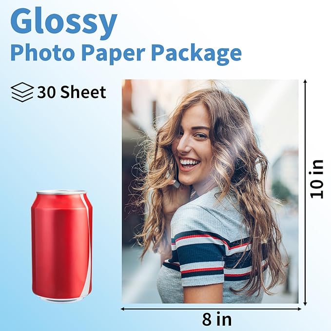 Glossy Photo Paper 8 x 10 inches, 30 Sheets Inkjet Photo Printer Paper, Instant Dry Picture Paper for DIY Chip Bag, Flyers, Cards, Calendars and Brochures(180gsm/48lb)-DeskLoop Office