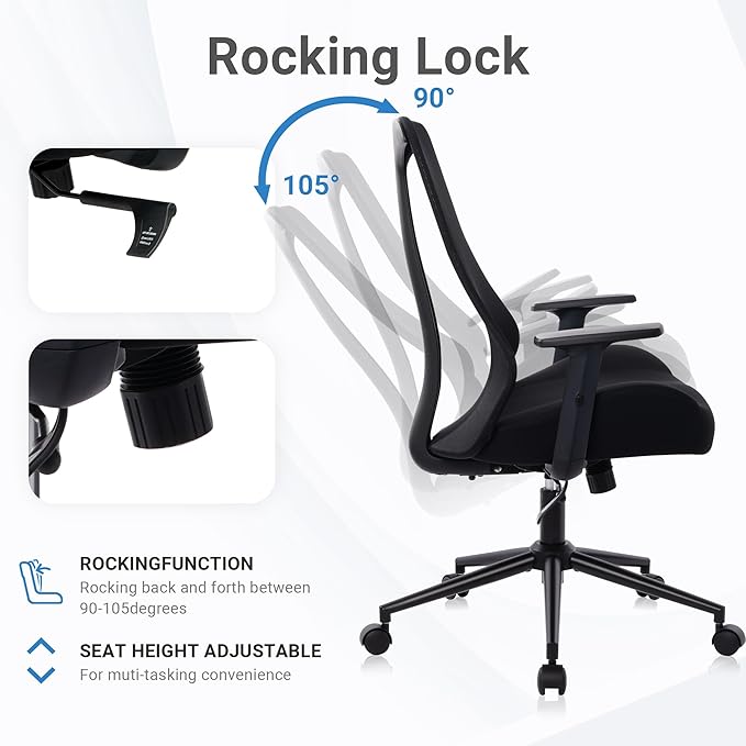 HYLONE Office Chair, 5" Thickened Seat Ergonomic Desk Chair with Adjustable Armrests, Home Office Computer Chairs for Long Hours Mesh Executive Chair(Black)-DeskLoop Office