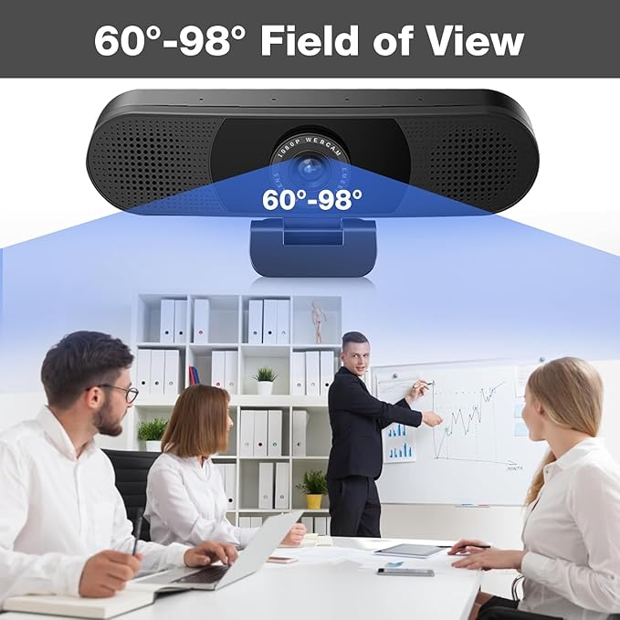 EMEET 3 in 1 Webcam - 1080P Webcam with Microphone and Speakers, Noise Reduction, Auto Low Light Correction W/Cover, C980 Pro USB Camera Web cam 60°-98° for Video Conferencing Streaming/Gaming/Class-DeskLoop Office