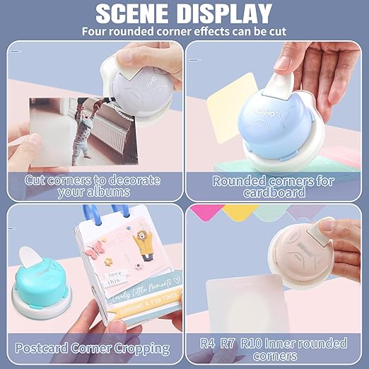 Corner Rounder Punch, Kaluofan 2024 Upgraded 4 in 1 Corner Punch (Inside Rounded Corner+R4mm+R7mm+R10mm), Paper Corner Rounder, Punches for Crafts, DIY Projects, Photo, Card, Scrapbooking Making-DeskLoop Office