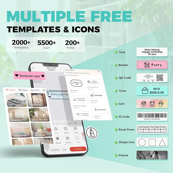 Label Maker, Bluetooth Label Makers Compatible with Phone, Label Maker Machine with Tape, Mini Label Maker for Family School, Label Machine with Lots of Style Templates Easy to Use-DeskLoop Office