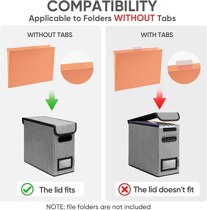 BALEINE File Organizer Box with Lid, Collapsible File Folder Organizer with Plastic Slide, Hanging File Folder Box for Office Document Storage (1 Pack, Grey, S)-DeskLoop Office