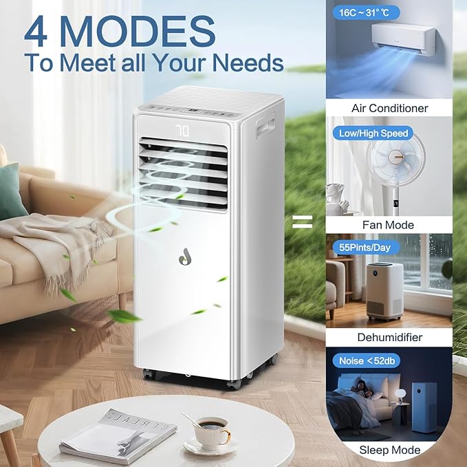 10,000 BTU Portable Air Conditioners for Rooms Up to 450 Sq.Ft,4-in-1 Cooling & Dehumidifier Air Conditioning Unit with Remote,Smart AC Unit with Installation Kit for Home/Office-DeskLoop Office