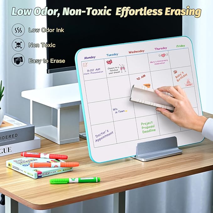 SUIN 9 Colors Dry Erase Markers - Low Odor, Non-Toxic, Slim Whiteboard markers, Medium Fine Tip Whiteboard Pens for Kids, Office, Classroom & Home, 9 Count-DeskLoop Office