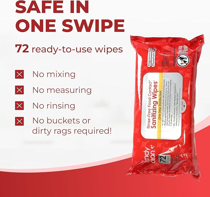 HandyClean Rinse-Free Food Contact Sanitizing Wipes Pouch, Multi Surface Cleaning Supplies for Kitchen and Professional Setting - 12 pack, 864 count-DeskLoop Office