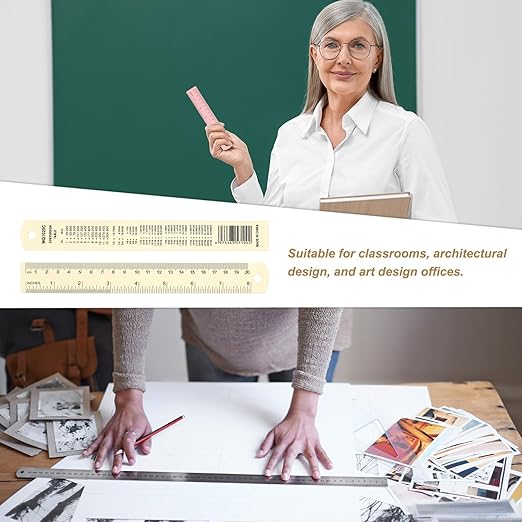 HARFINGTON 2pcs Metal Straight Ruler 20cm Metric SAE Aluminum Alloy Measuring Rulers Scale Tool with Hole for Measure Study Reading Classroom Office, White-DeskLoop Office