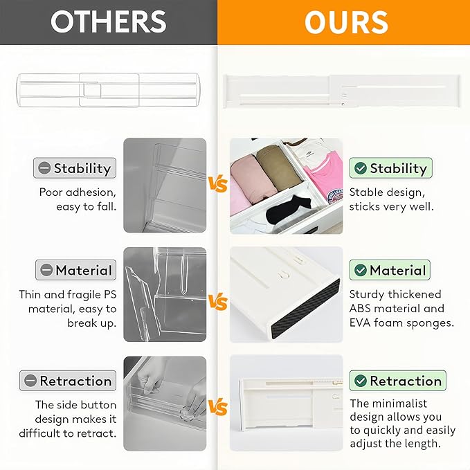 5 Pack Drawer Dividers 3.8" Slim Height Drawer Separators, Non-Slip Plastic Drawer Organizers Expandable 14.6"-25.6" for Shallow Drawers,Kitchen & Clothes Storage, Adjustable Office Drawer Divider-DeskLoop Office