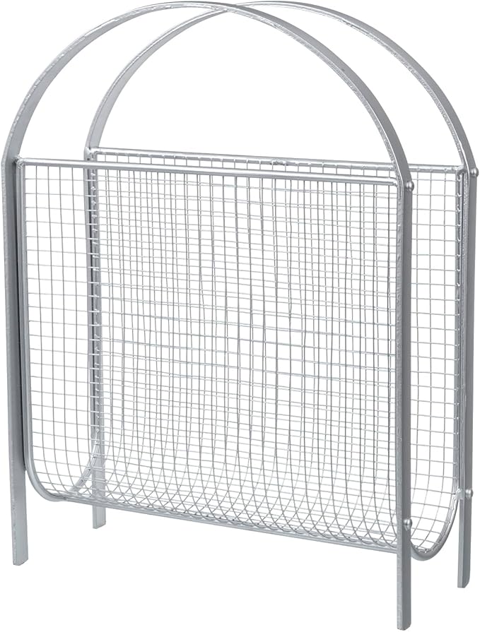 MyGift Mid-Century Design Magazine Rack, Matte Black Tone Metal Mesh Freestanding Magazine Organizer Holder Sling (Silver)-DeskLoop Office