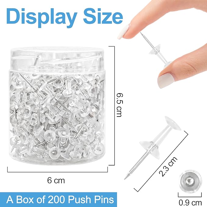 2400 Pcs Clear Push Pins Standard Thumb Tacks with Steel Point and Plastic Head PushPins thumbtacks for Wall, Cork Board, and Bulletin Board-DeskLoop Office