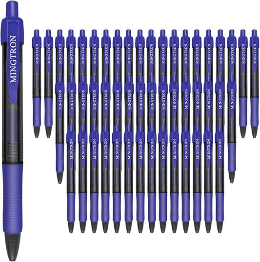 Blue Gel Pens, Fine Point, No-Smear, Click, Retractable, 50 Pack (0.5MM, Smooth Writing)-DeskLoop Office