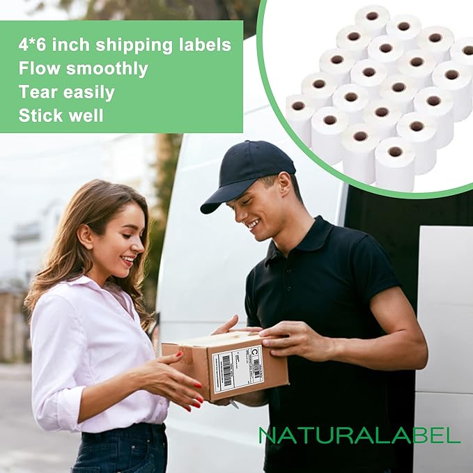 NATURALABEL 5000 PCS 4" x 6" Direct Thermal Shipping Labels for Small Business, with Perforated Lines, Compatible with Rollo and Zebra (20 Rolls, 250 Labels/Roll)-DeskLoop Office