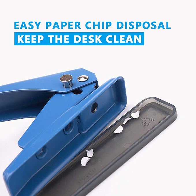 Single Hole Puncher Handheld 1/4 Inches Hole Punch, 20 Sheet Paper Punch Capacity Metal Hole Puncher with Skid-Resistant Base for Paper, Chipboard, Art Project, Blue-DeskLoop Office