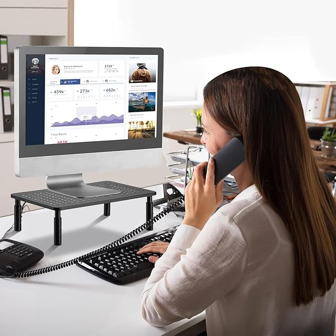 suptek Computer Monitor Stand Riser,Monitor Riser for Laptop, Printer, Notebook and All Flat Screen TV Display with Vented Platform,3 Height Adjustable Laptop Riser,1 Pack,Black(MST003)-DeskLoop Office