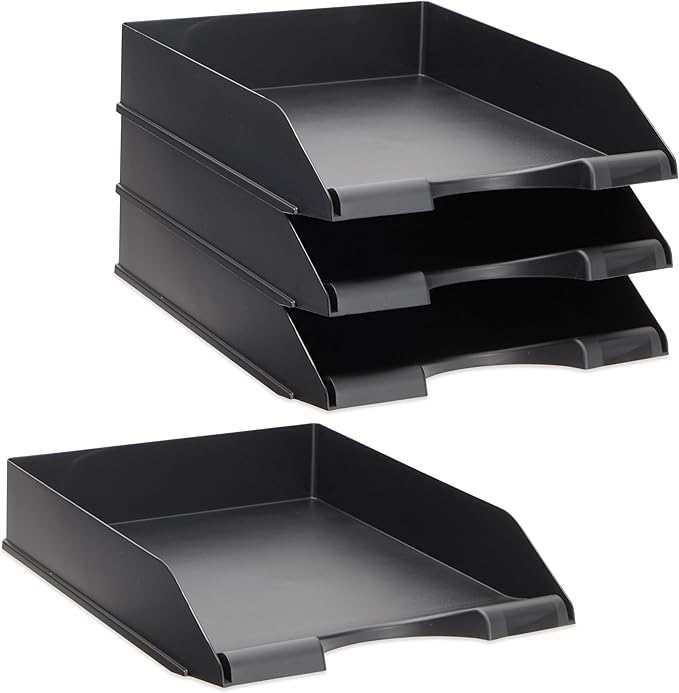 Stockroom Plus Letter Trays - 4-Pack, Black, 10 x 13.5 x 2.5 in - Stackable Paper Trays & Desktop File Organizer - Mail Organizer & Document Storage-DeskLoop Office