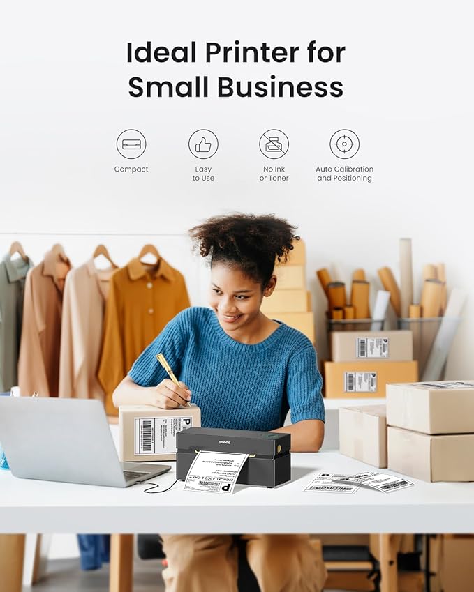 POLONO Bluetooth Thermal Shipping Label Printer, Wireless 4x6 Shipping Label Printer for Small Business, Support iOS, Android, Windows and Mac, Compatible with Amazon, Ebay, Shopify, Etsy, USPS(Black)-DeskLoop Office