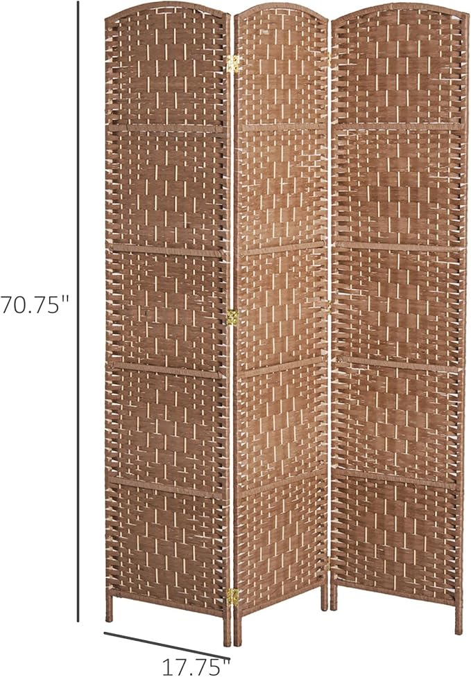 HOMCOM Room Divider, 3 Panel Folding Privacy Screen, 6FT Tall Portable Wicker Weave Partition Wall Divider for Bedroom, Home Office, Natural-DeskLoop Office