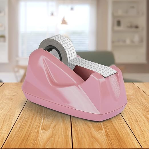 Acrimet Premium Desktop Tape Dispenser, Plastic, Non-Skid Base (Heavy Duty) (Pink Color)-DeskLoop Office