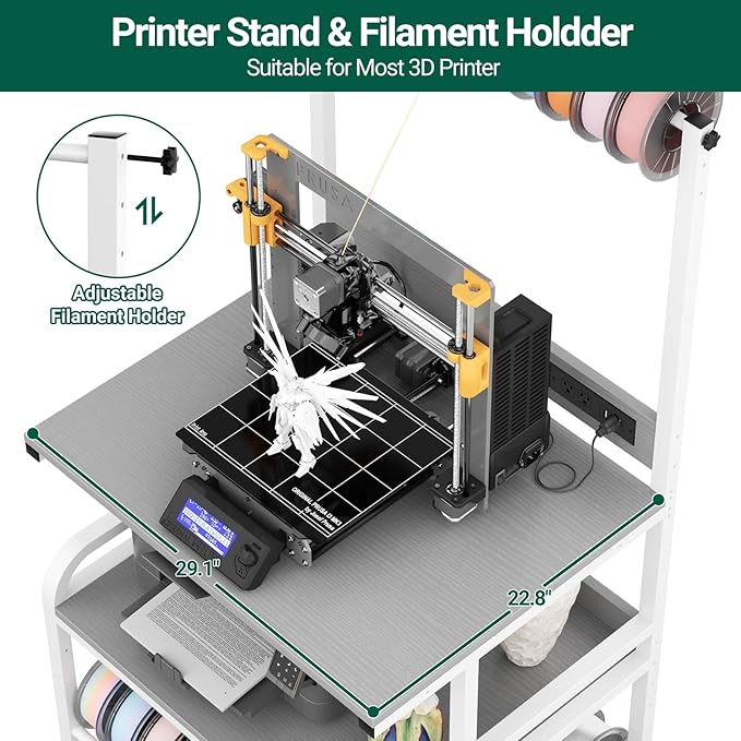Homieasy Printer Stand with Charging Station, 29.1" x 22.8" Large 3D Printer Table with Filament Storage, Heavy Duty Rolling Printer Cart with 4-Tier Storage for Workshop/Office/Garage, Light Grey-DeskLoop Office