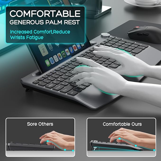 Ergonomic Wireless Keyboard and Mouse with Wrist Rest,Phone Holder - 2.4GHz Full-Sized Low-Profile Quiet Wireless Mouse and Keyboard Combo for Computer, Laptop, PC, Mac-Grey-DeskLoop Office