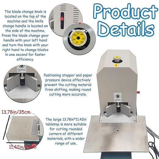 Electric Corner Rounder Machine with Foot Pedal and 7 Blades (R3-R10) 180W 110V Heavy Duty Punch Cutter with Paper Drawer Semi-Auto Metal Corner Rounding Machine for Paper/PVC/Plastic Films-DeskLoop Office