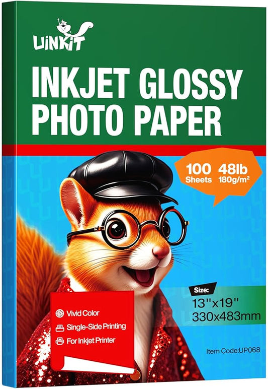 Uinkit Glossy Photo Paper 13x19inches100 Sheets 180Gsm 48lbs Professional Glossy Photographic Paper Compatible with Inkjet Printer Use DYE INK 180GSM-DeskLoop Office