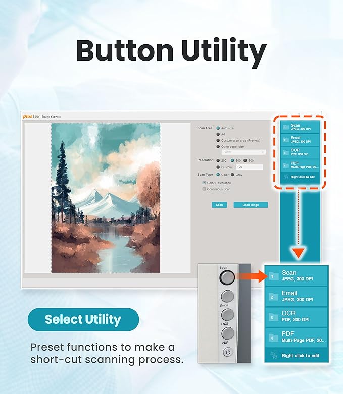 Plustek OpticSlim 1680 - High Speed Large Format Flatbed Scanner, scan Tabloid Size in 3 Seconds. Dual View Function Enable You to Quickly Check The Image Adjustment Effect-DeskLoop Office