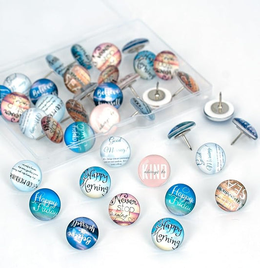 24Pcs Decorative Push Pins,Decorative Thumb Tacks for Bulletin Board, Cork Board Thumbtacks,Photos Wall Maps,Cute Thumbtack for Cubicle Decor,Classroom Decor,and Office Decor(Motivational-Moring)-DeskLoop Office
