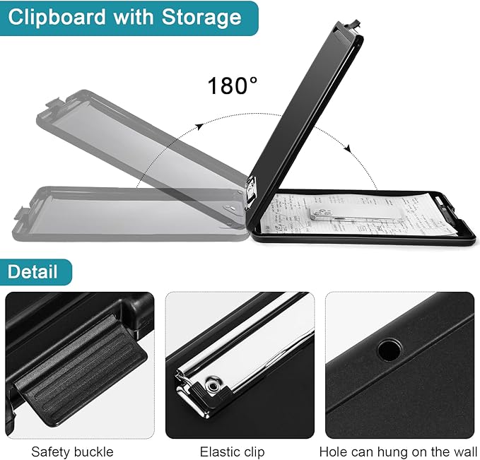 Epakh 7 Pcs Clipboard with Storage Bulks Plastic Storage Foldable Nursing Clipboard with Low Profile Clip for Student Teacher Nurse Employee, 9.5 x 13.5 Inch-DeskLoop Office