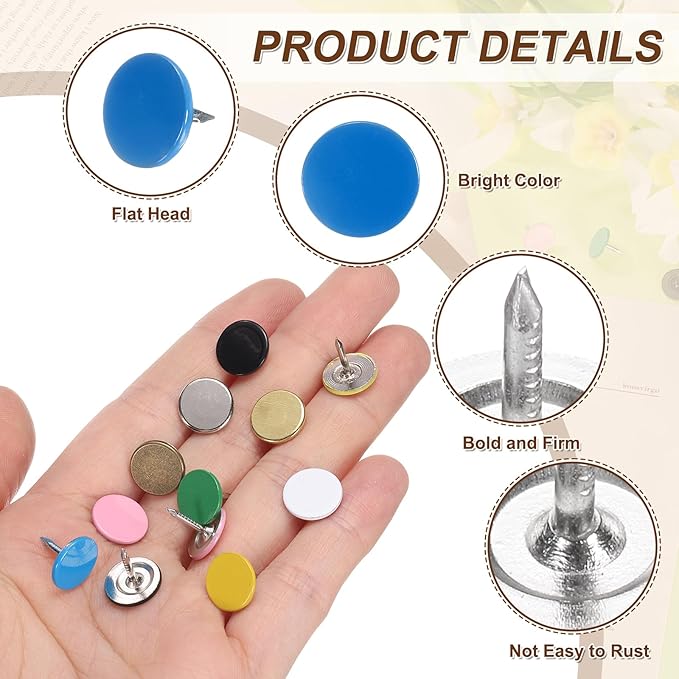 uxcell 120Pcs Push Pins, 11mmx10mm Round Flat Head Decorative Thumb Tacks Upholstery Tacks for Cork Board Office Wall Hangings, Blue-DeskLoop Office