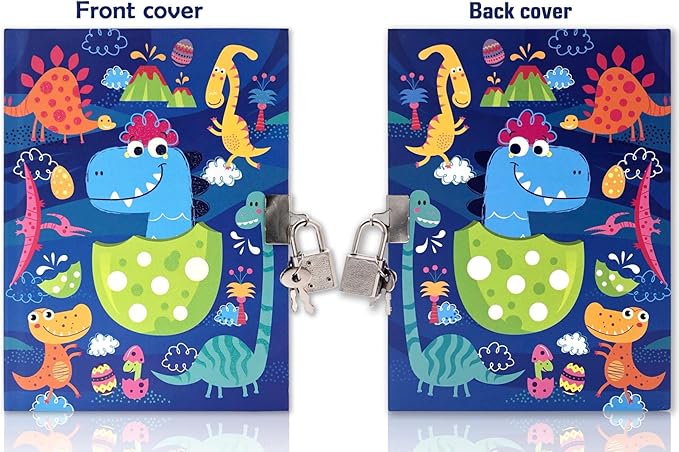 Boys Diary with Lock for Kids, 7x5.25 Inches 160 Lined Pages Secret Blue Dinosaur Notebook for Kids Journal with Lock for Boys Pre School Writing Drawing Cute Kids Gifts for Birthday-DeskLoop Office
