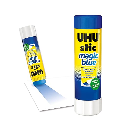 UHU Colored All Purpose Glue Stick 12-Pack Blue Applies & Dries Clear, 1.41oz - Non-Toxic, Washable. Permanent Strong Bond, Solvent-Free with Screw Cap,-DeskLoop Office