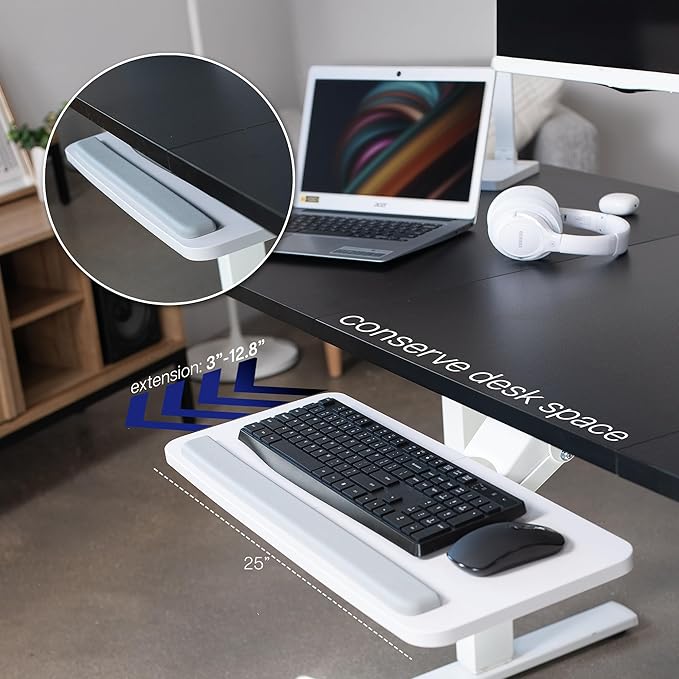 VIVO Adjustable 25 x 10 inch Computer Keyboard and Mouse Platform Tray Ergonomic Under Table Desk Mount Drawer Underdesk Shelf, White, MOUNT-KB03W-DeskLoop Office