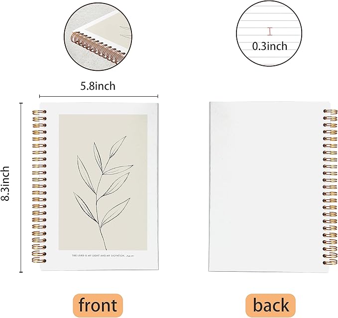 VNWEK Bible Scripture PSALM 27:1 the Lord Is My Light and My Salvation Boho Botanical Leaf Spiral Notebook Journal 5.5 x 8.3 inches,Christian Lined Hardcover Spiral Notebook,Christian Gifts-DeskLoop Office