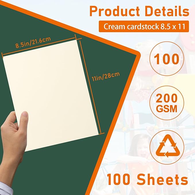 100 Sheets Cream Cardstock 8.5 x 11 Off White Paper, 75lb Premium Ivory Paper Card Stock for Wedding Invitations, Crafting, Memus, Cards Making, Certificate, Business Cards-DeskLoop Office