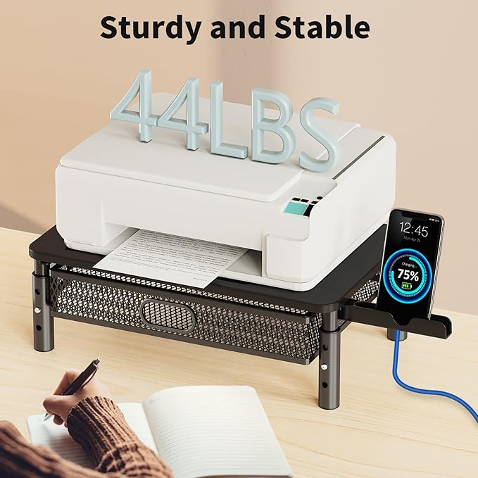 Zimilar 2 Pack Monitor Stand Riser with Metal Drawer, 3 Height Adjustable Monitor Riser with Phone Holder for Printer, Laptop, Premium Metal Computer Monitor Stand with Storage for 2 Monitors-DeskLoop Office