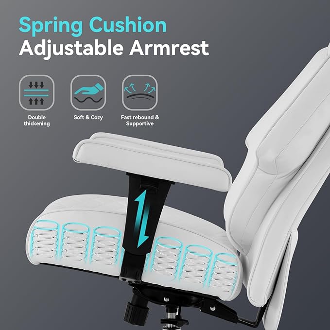 Big and Tall Office Chair with Footrest, PU Leather High Back Executive Office Chair 400lbs, Ergonomic Computer Chairs Lumbar Support for Heavy People (White)-DeskLoop Office