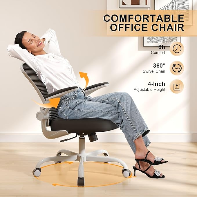 Office Chair, Ergonomic Desk Chairs 330LBS Capacity High Back Mesh Computer Chair with Flip-up Armrests, Comfy Work Chair with Adjustable Lumbar Support, Rolling Chair-DeskLoop Office