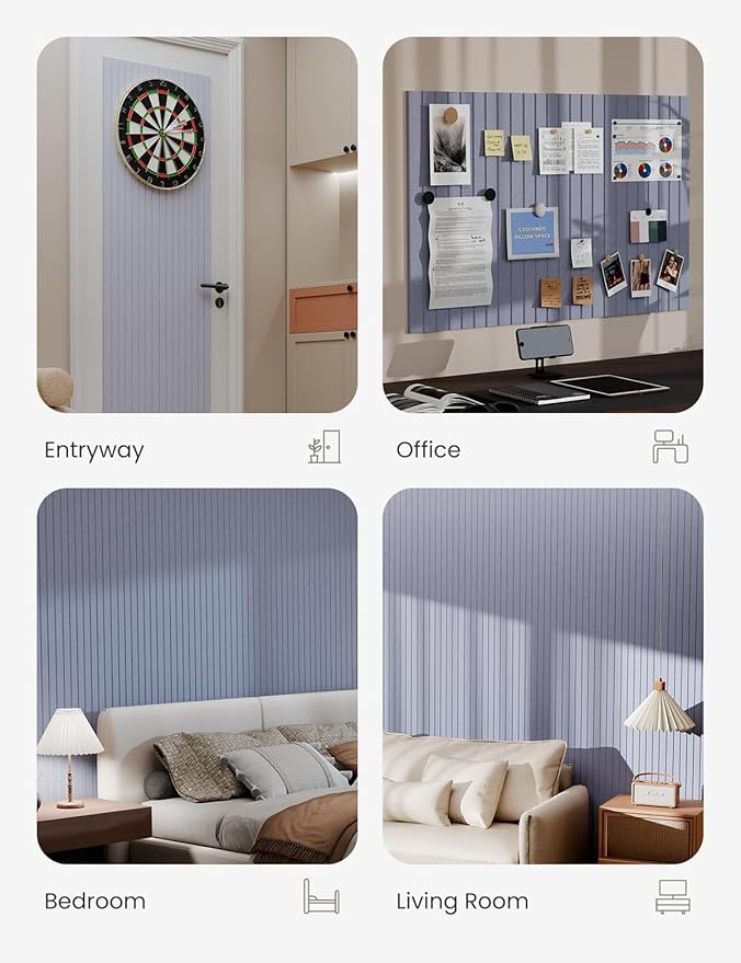 Bumusty Large Cork Board Alternative-36 x24 Felt Bulletin Board Tiles, with 30 Pushpins, 40 Adhesive Tabs, 6-Pack Slat Wall Paneling, Cork Boards for Office Push Pin Board Felt Board-Soft Periwinkle-DeskLoop Office