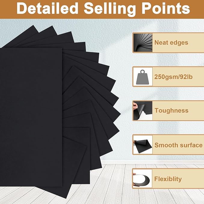 120 Sheets Black Cardstock 8.5 x 11 Printer Paper, 92lb Heavyweight Black Card Stock for DIY Cards, Thank You Cards, School Crafting, Wedding, Invitations-DeskLoop Office