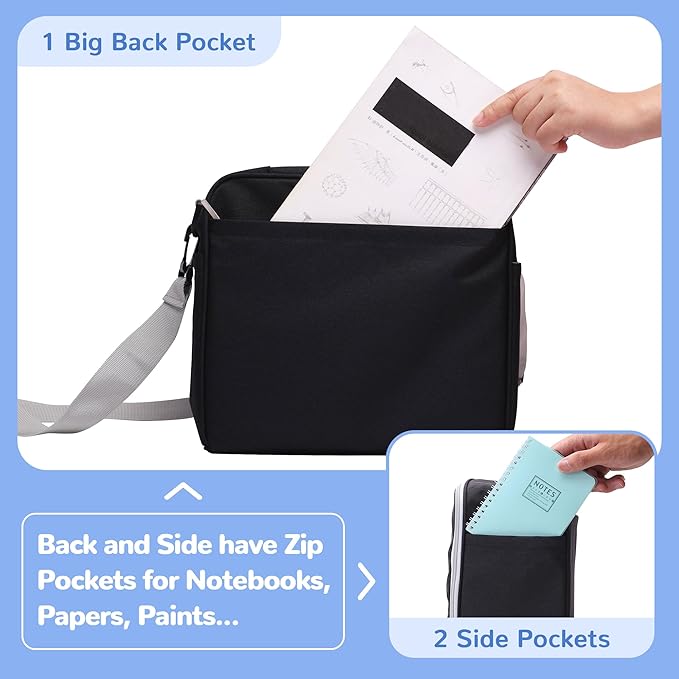 Large Storage Tote Bag for Markers, Brush Pens, Coloring Pencils, Books, Art & Craft Supplies, Tools, Cosmetics - Up to 130 Pens, Black-DeskLoop Office