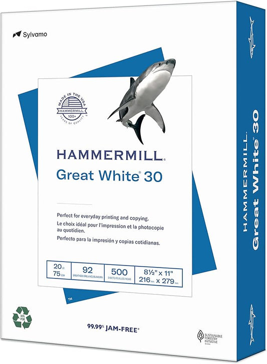 Hammermill Printer Paper, Great White 30% Recycled Paper, 8.5 x 11-1 Ream (500 Sheets) - 92 Bright, Made in the USA, 086710-DeskLoop Office