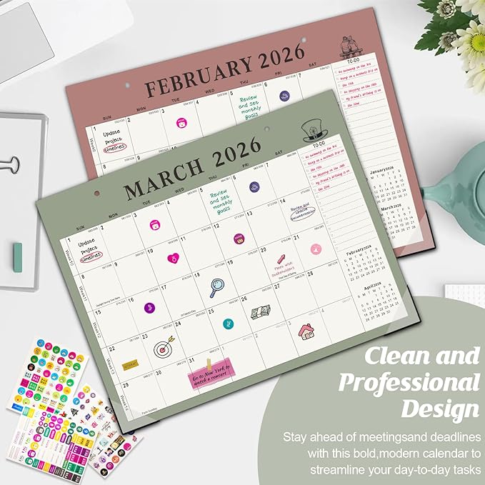 Gannyfer Desk Calendar 2025-2026, Magnetic Calendar for Refrigerator, July 2025-Dec 2026, 18 Monthly Wall/Fridge/Desktop Calendar with Hanging String, Magnetic Stripe, 3 Stickers, for Office, Home or School (14" x 11")-DeskLoop Office